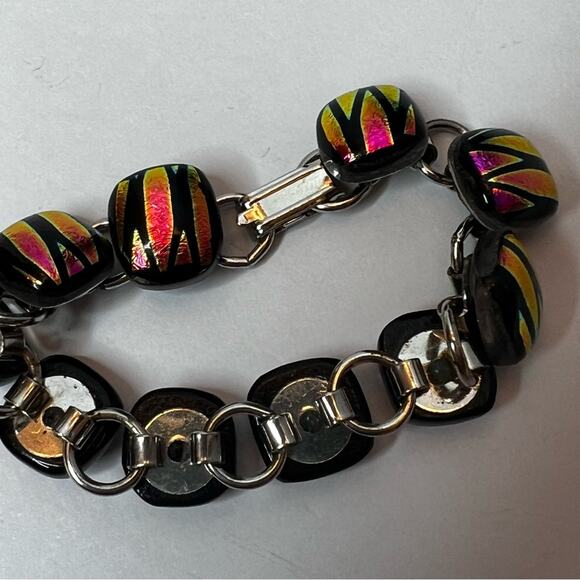 Artisan Dichroic Fused Art Glass Panel Bracelet - Picture 3 of 3